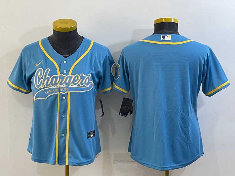 Womens Los Angeles Chargers Blank Blue With Patch Cool Base Stitched Baseball Jersey->women nfl jersey->Women Jersey